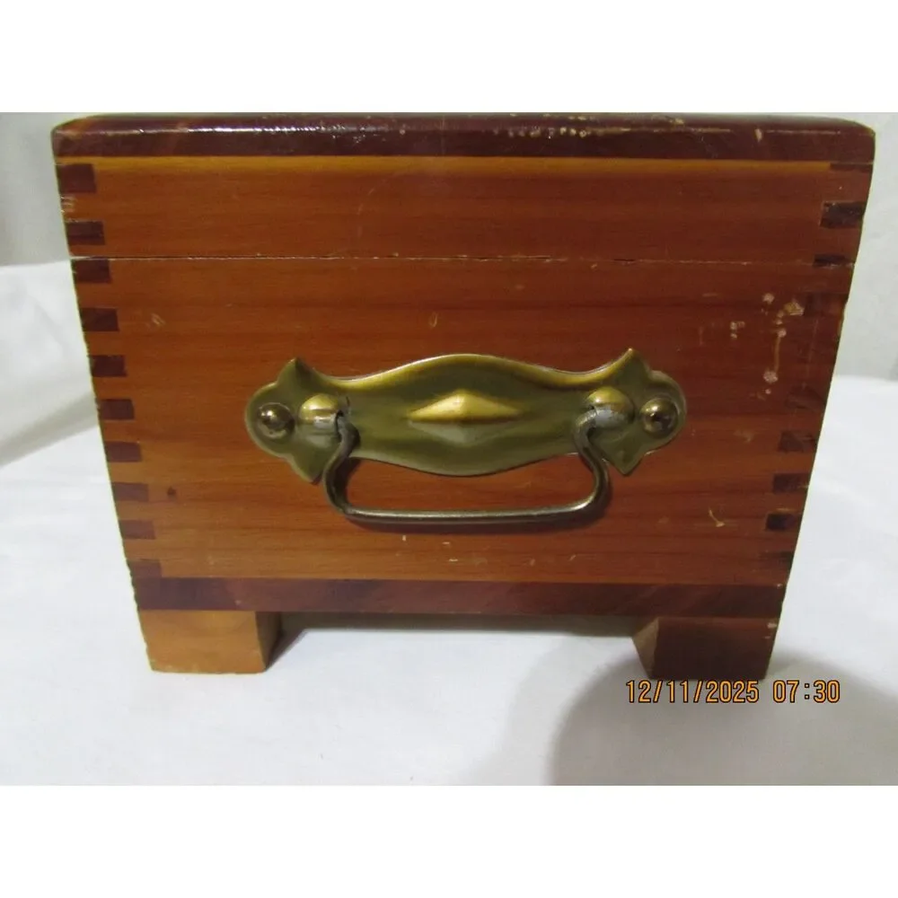 Vintage Wood Box Brass Hardware Shabby Chic Rustic jewelry trinket handles
